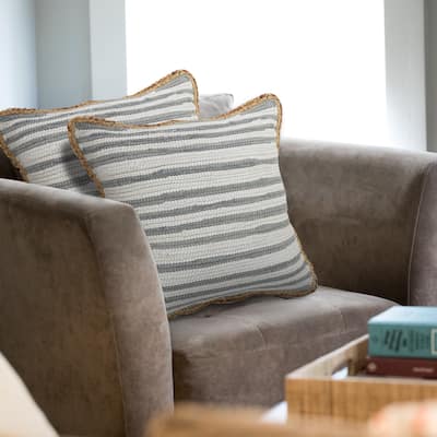 Sevita Gray Striped Cotton Blend Throw Pillow, Set of 2