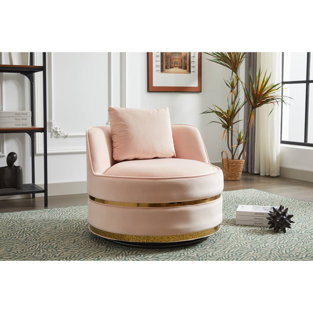 Pink Velvet 28.35" Swivel Barrel Chair with Metal Base