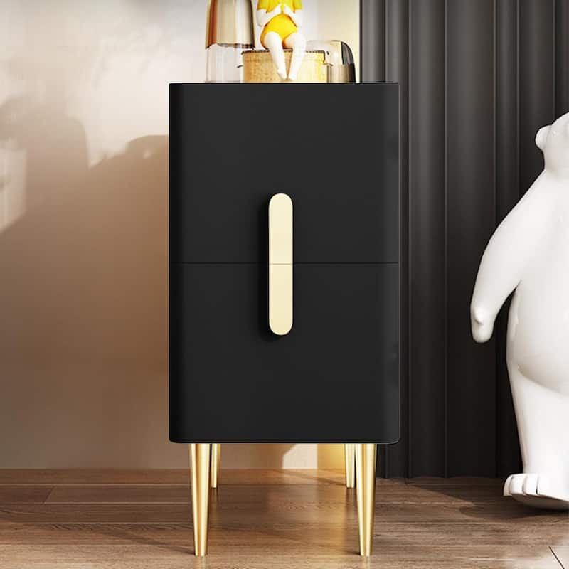 Narrow Nightstand with 2 Drawers, Small Nightstand with Stone Tabletop, PU Leather