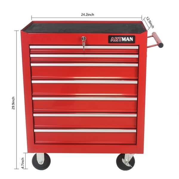 dimension image slide 1 of 6, 7 Drawer Rolling Tool Cart Lockable Steel Tool Chest with Wheels