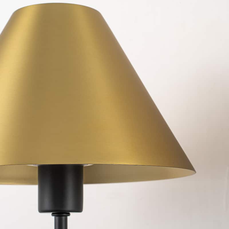 Modern 1-Light Wall Sconce with Cone Metal Shade for Bedroom, Hallway, Living Room - Black Gold - 7.9" W x 9.8" D x 16.1" H