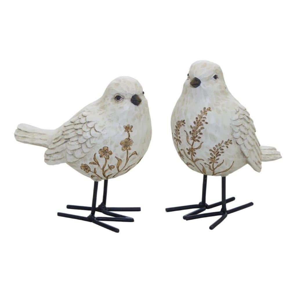 Set of 2 Carved Floral Bird Tabletop Figurines 5.25"