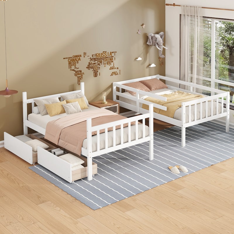 Twin Bunk Bed with 2 Storage Drawers and Convertible to 2 Standalone Beds (250lb Capacity)