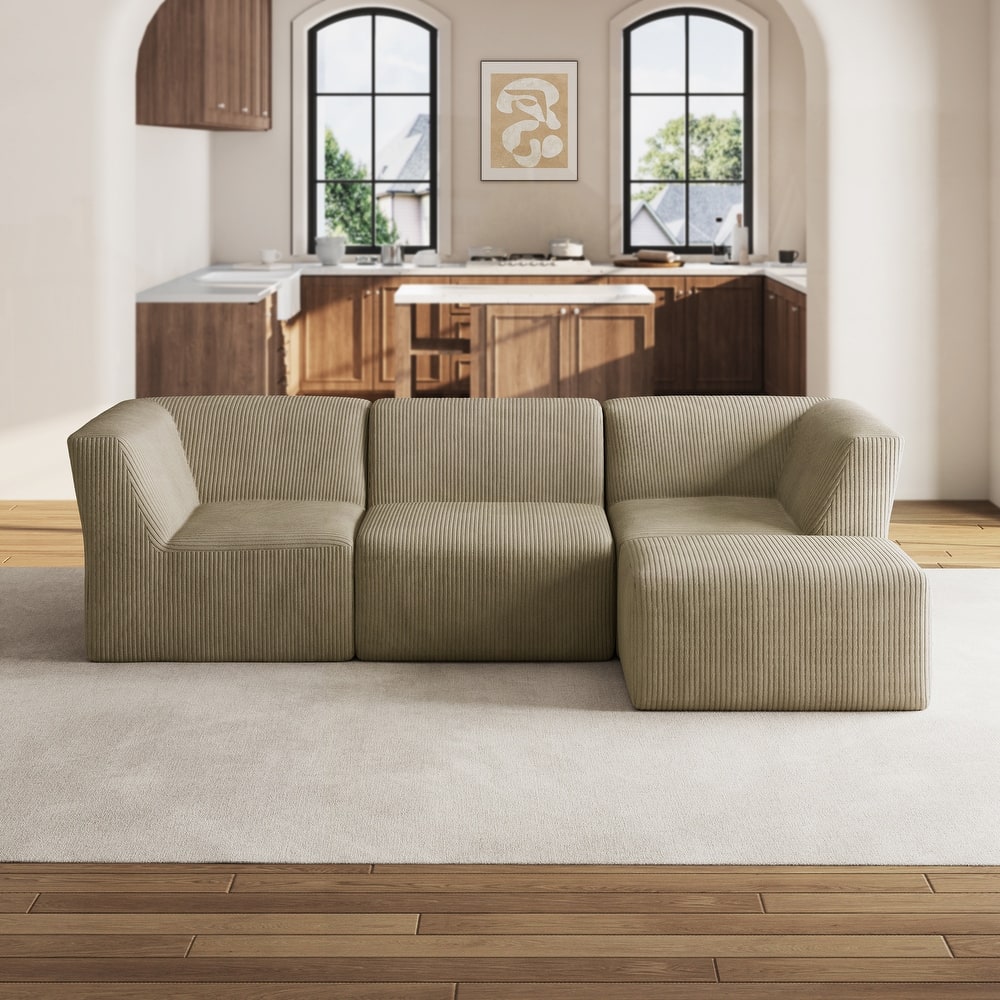 106" W Corduroy No Assembly Required Modular Sectional Sofa