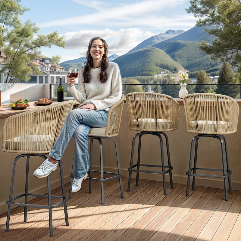 Moasis 4-Piece Patio Woven Swivel Bar Stools