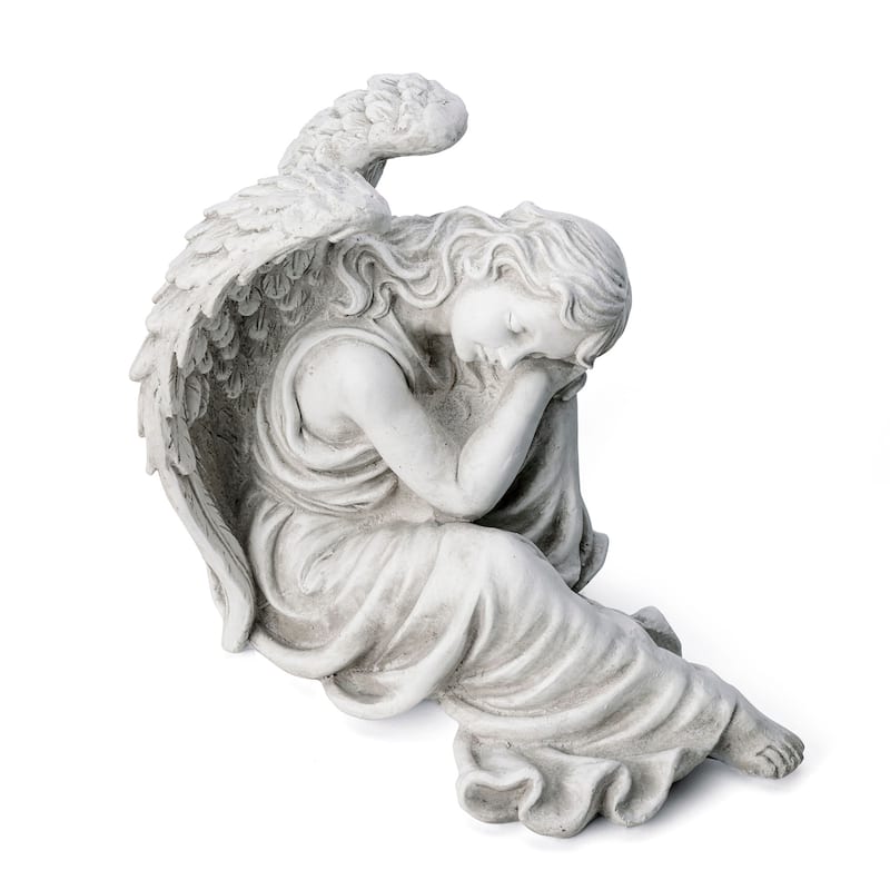 Glitzhome 18"L x 15"H MgO Sleeping Angel Garden Statue Coastal Sculpture