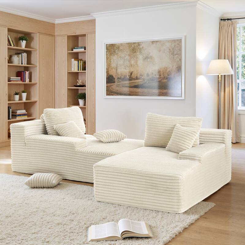 2 - Piece Upholstered Sectional Couch Sleeper Sofa L-Shape Chaise with Pillow