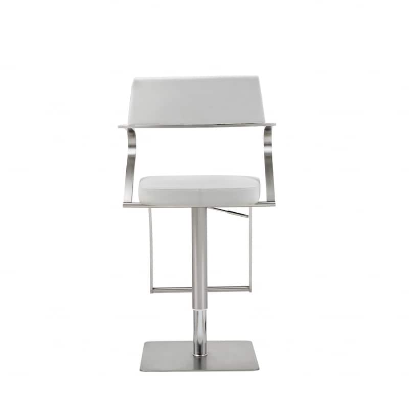 21" Modern Stainless Steel Base Bar Stool with Faux Leather Bucket Seat and Adjustable Lever Lift - 21"L x 20"W x 36-46"H