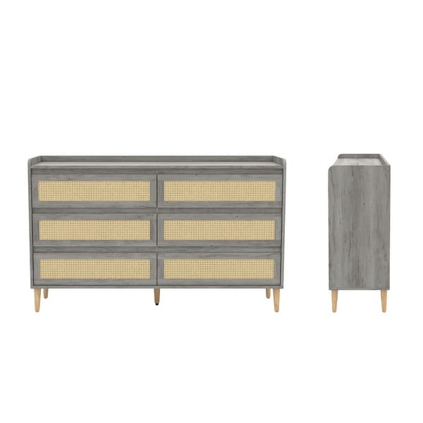 DH Basic Boho Chic Beach 63-inch Wide Rattan 6-Drawer Dresser by Denhour - Vintage Grey Oak DH Basic Boho Chic Beach 63-inch Wide Rattan 6-Drawer Dresser by Denhour - Vintage Grey Oak