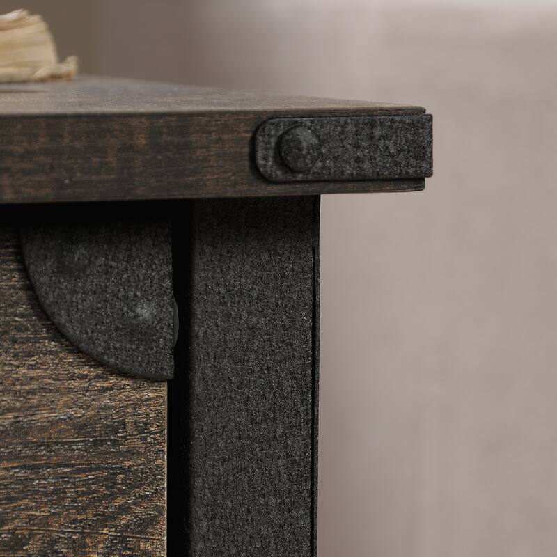 Wood Industrial Side Table with Smooth-Glide Drawers and Open Shelf, Brown - 22.44" L x 21.65" W x 23.11" H