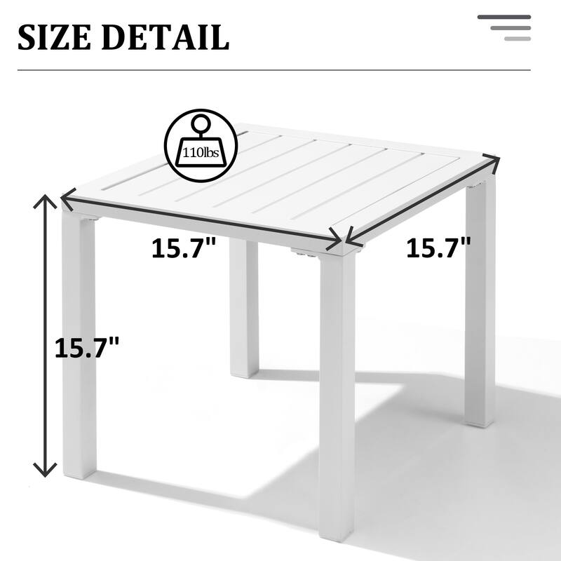 VredHom Outdoor Square Side Table Aluminum End Table - 15.7" L x 15.7" W x 15.9" H