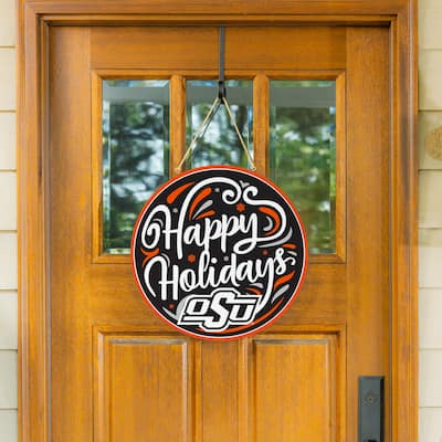 Oklahoma State University 18" x 18" Happy Holidays Door Décor Wall Sign - 18" x 18"