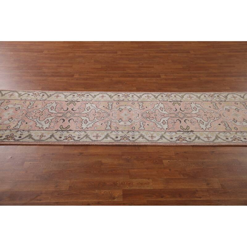 Pink Oushak Style Runner Rug Handmade Wool Carpet - 2'6"x 10'2"