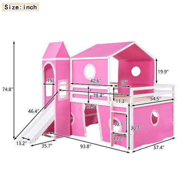 dimension image slide 0 of 2, Fun and Durable Full Bunk Bed with Slide, Castle Elements, and Semi-Enclosed Space for Kids, Strong Support and Safety Features