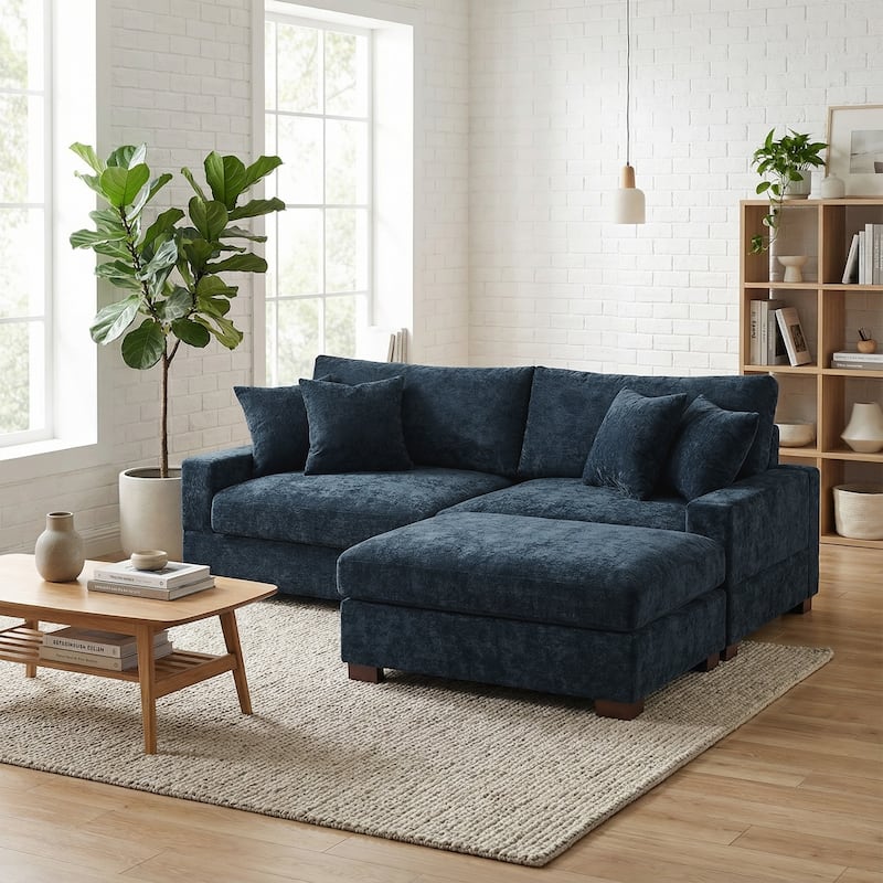 Oversized Chenille Modular Sectional Sofa Living Room Set with Ottoman