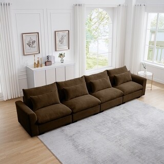Brown Corduroy 4 Seater Modular Sofa with 4 Waist Pillows - Bed Bath ...