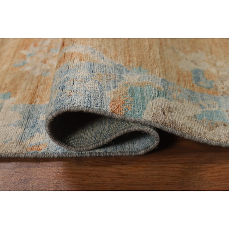 Vegetable Dye Orange Art Deco Turkish Rug Hand-Knotted Wool Carpet - 4'10"x 6'8"