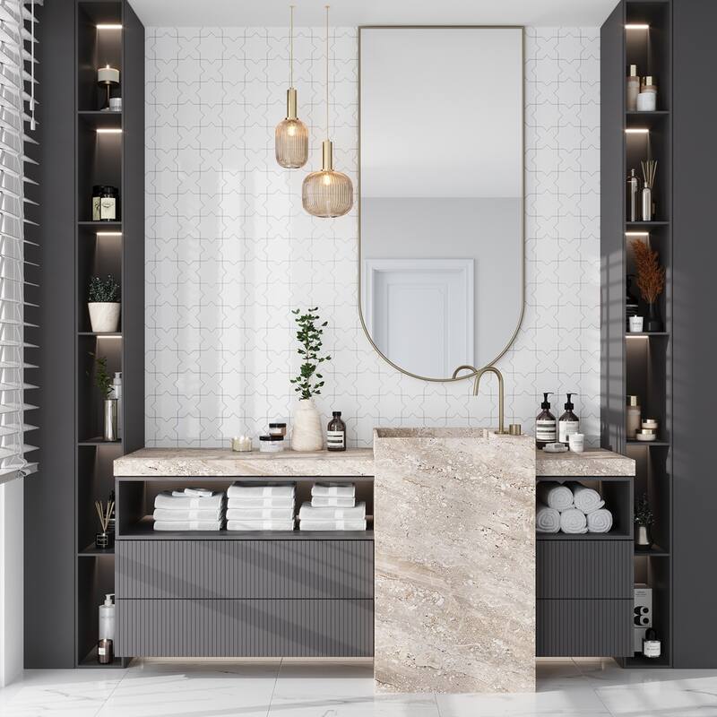 Apollo tile 5" x 5" Siena Glossy Pearl White Ceramic Tile (5.37 sq ft/case) - 27 Pack