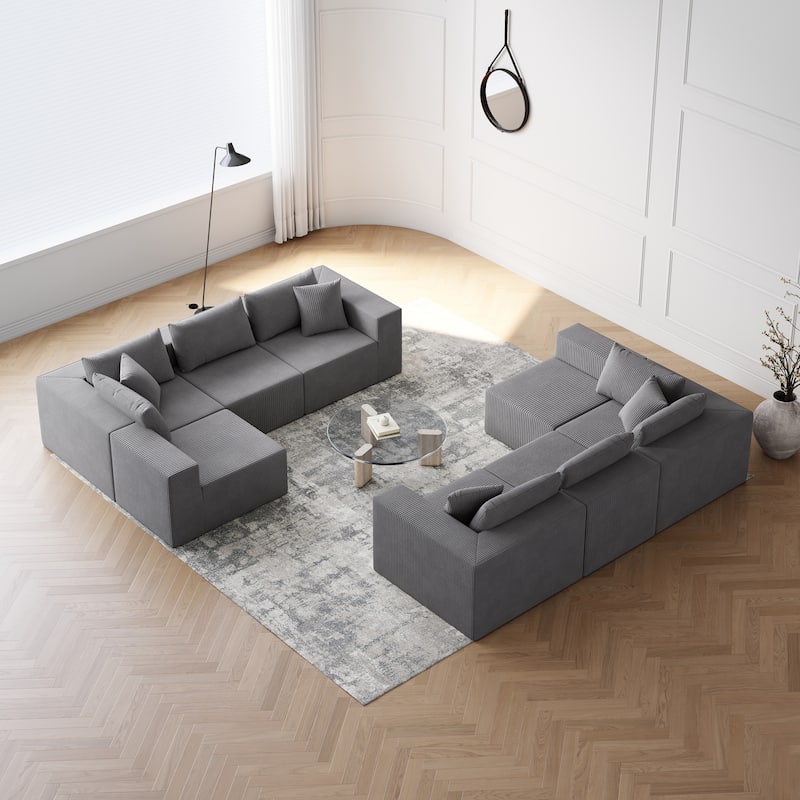 188-Inch Corduroy Modular L Shaped Sectional Sofa, Luxury Floor Couch Set, Foam-Filled Compressed Sofa