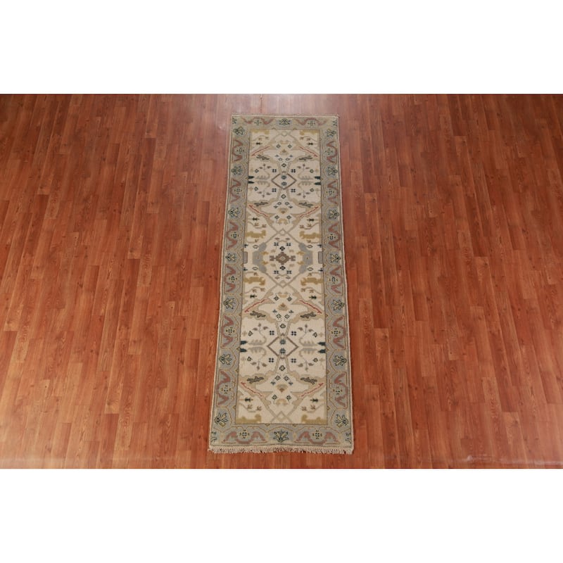 All-Over Oushak Oriental Runner Rug Hand-Knotted Wool Carpet - 2'7"x 7'10"