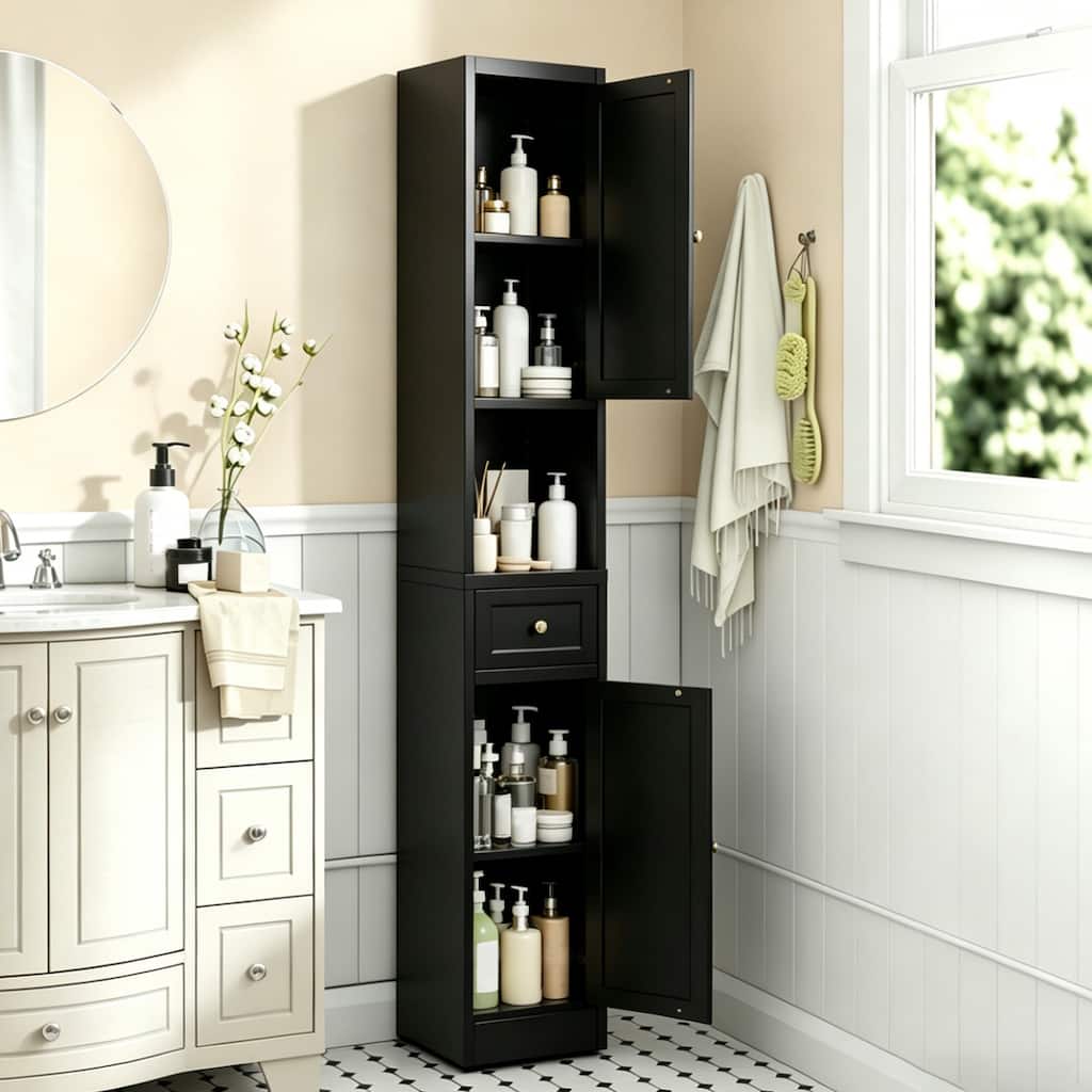 71 Inch Tall Bathroom Storage Cabinet, 5-Tier Narrow Metal Cabinet with 2 Doors & Adjustable Shelves, Freestanding Cabinet