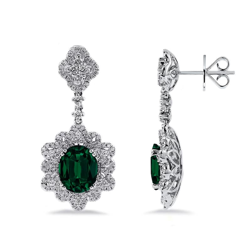 Auriya 4 9/10ct Fancy Oval-cut Emerald Halo Diamond Drop Earrings 1 1/4ctw 18k Gold