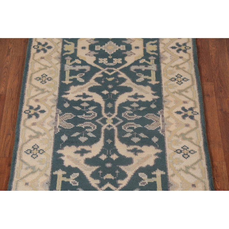 Teal Oushak Oriental Runner Rug Handmade Wool Carpet - 2'8" x 9'9"