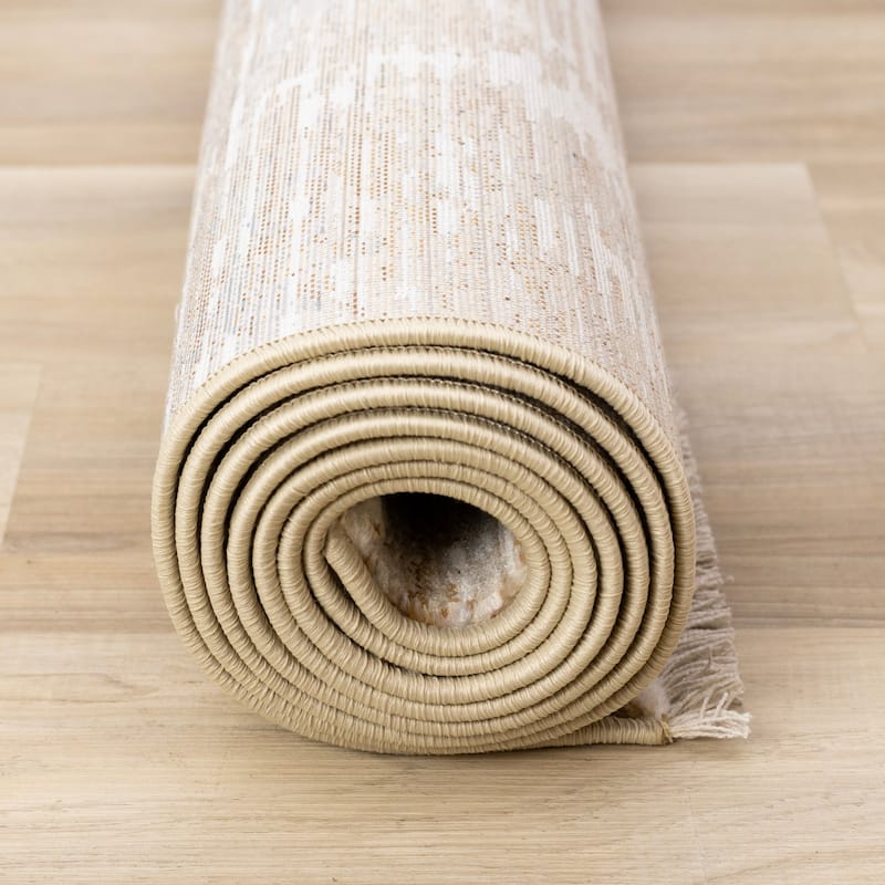 Cream Beige Gray Modern Indoor Area Rug, 5'3" x 7'10"
