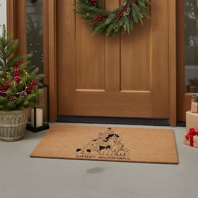 HomeRoots 24" X 36" Brown And Black Christmas Outdoor Coir Door Mat - 24.00' X '36.00