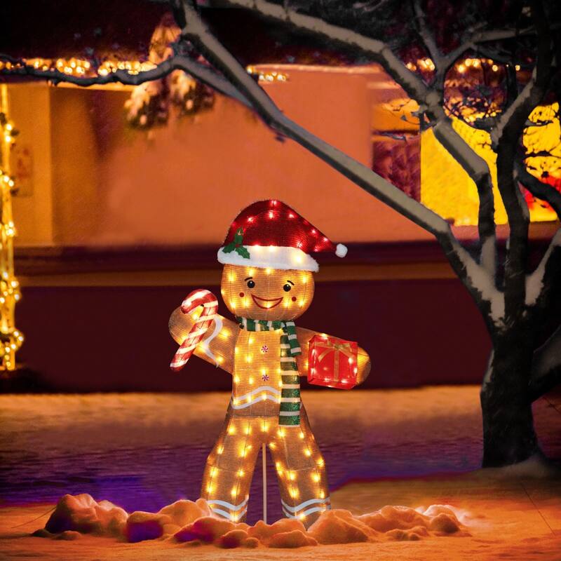 VEIKOUS 5 ft. Gingerbread Man Stake Christmas Holiday Decoration with Warm White LED