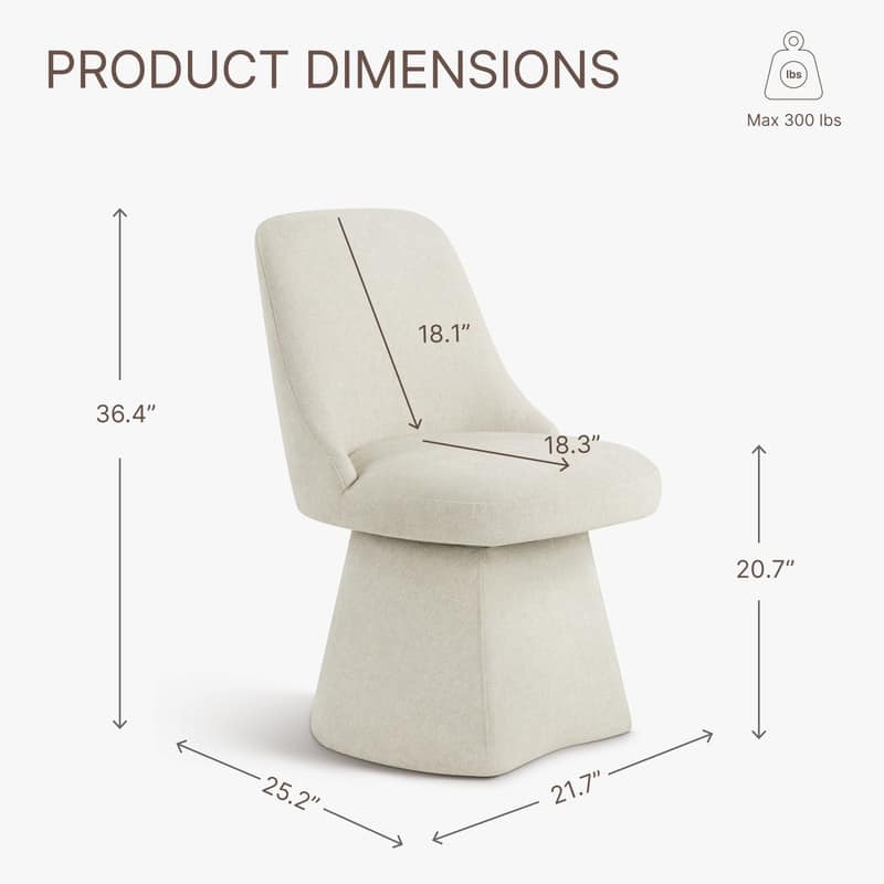 Anna Upholstered Swivel Armless Dining Chair for Kitchen Living Room