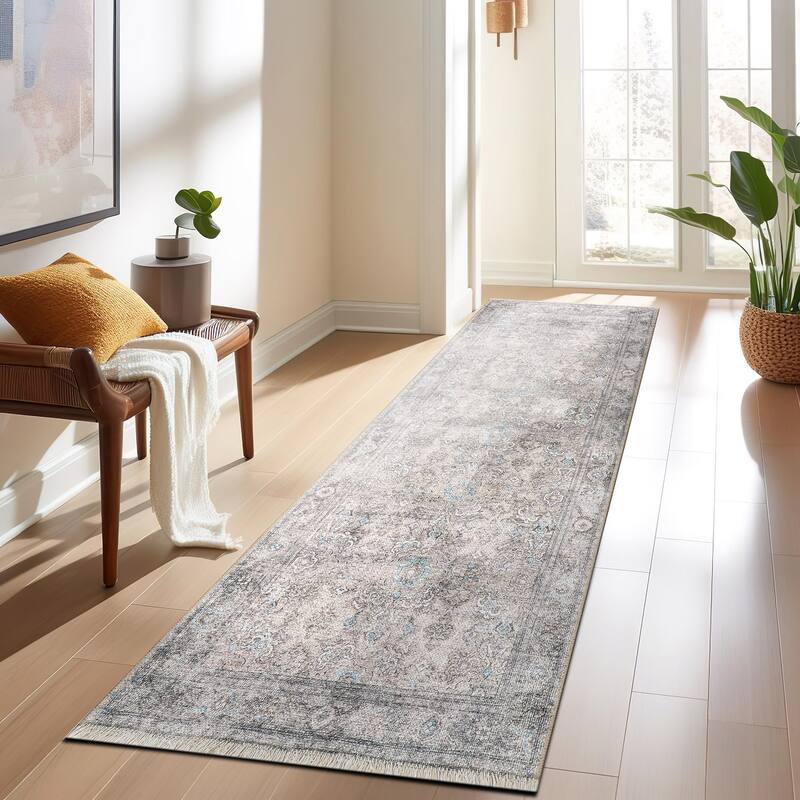 World Rug Gallery Transitional Distressed Vintage Machine Washable Area Rug - 2' 6" x 10' - Olive - Runner