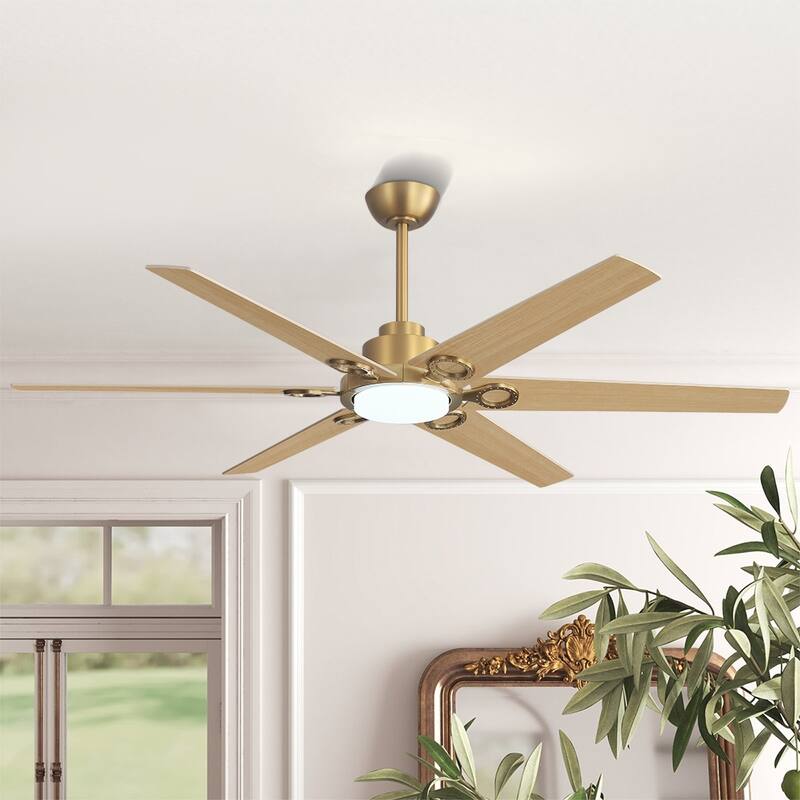 MLiAN 64 in. 6 Playwood Blade Dc Motor Indoor Downrod Gray Standard Ceiling Fan with Remote Integrated LED - 64'' - Gold