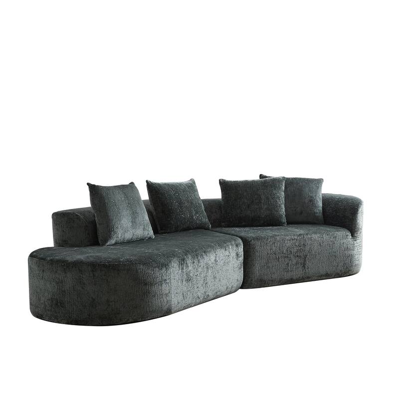 Modern Chenille Sectional Sofa with Deep Seating and 4 Throw Pillows for Living Room and Guest Room, No Assembly