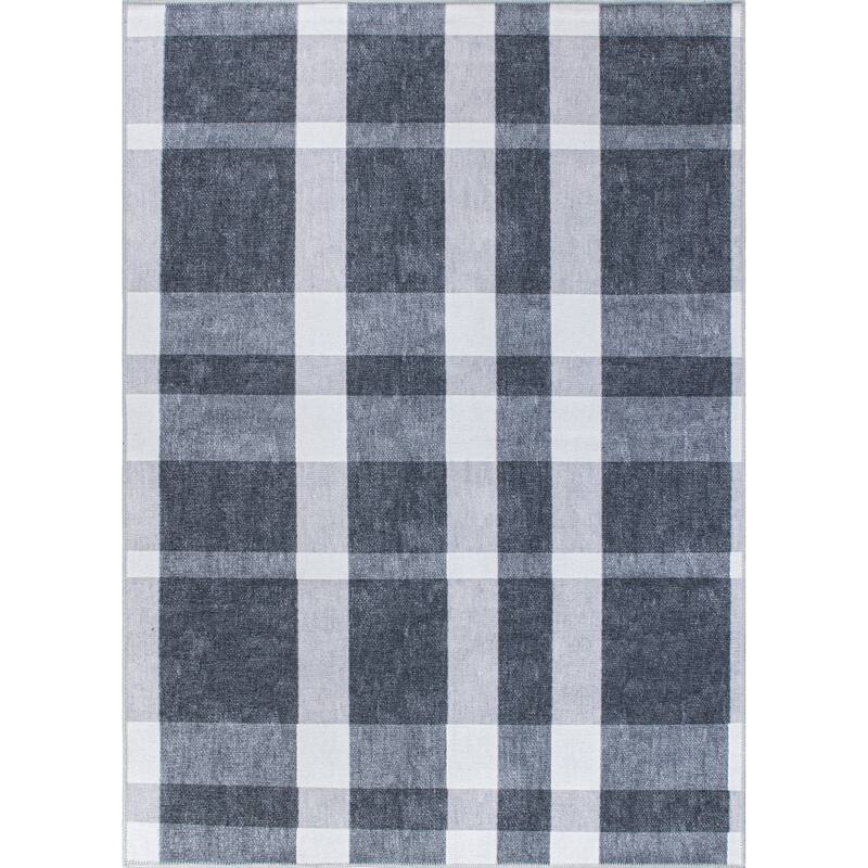 Contemporary Modern Plaid Machine Washable Area Rug
