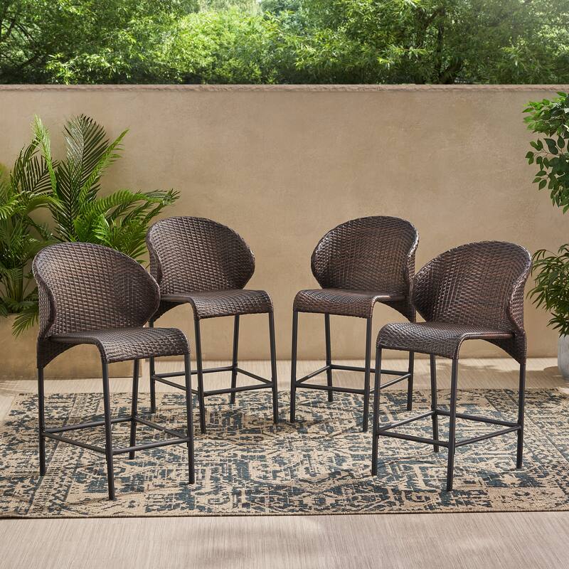 Oyster Bay Outdoor Wicker Counter Stool (Set of 4) by Christopher Knight Home - Brown