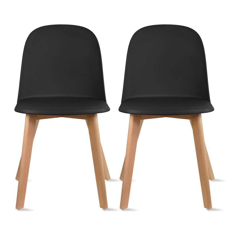 Set of 2 Plastic Dining Side Chair Wood For Event Kitchen Office Event Garden Patio Cafe - Black