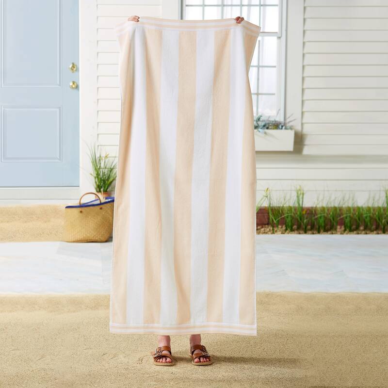 Linery & Co. 100% Cotton Velour Cabana Stripe Beach Towel