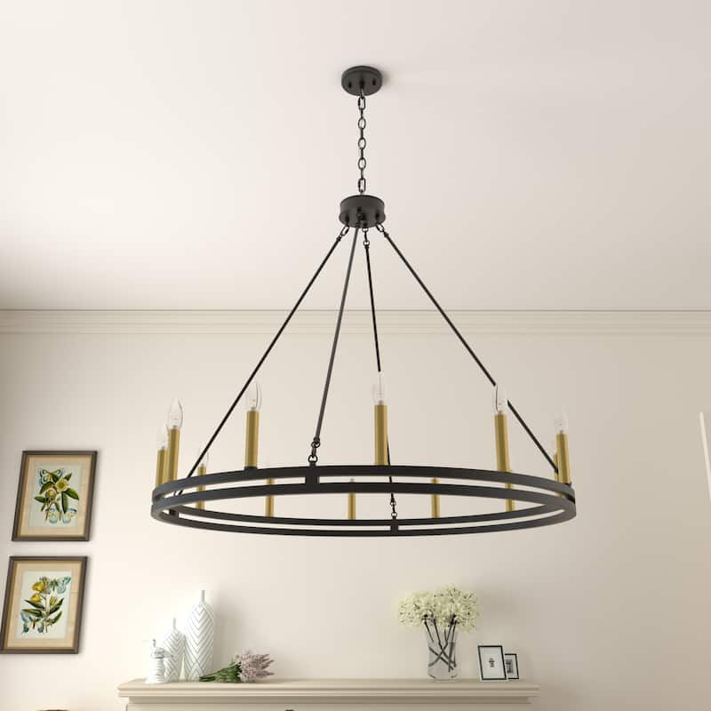 Acroma 12-light 40In Farmhouse Updated Wagon Wheel Chandelier Candle Lighting