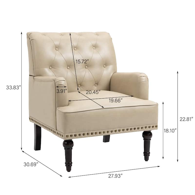Tufted Vegan Leather Accent Chairs Armchairs with Nailhead Trim