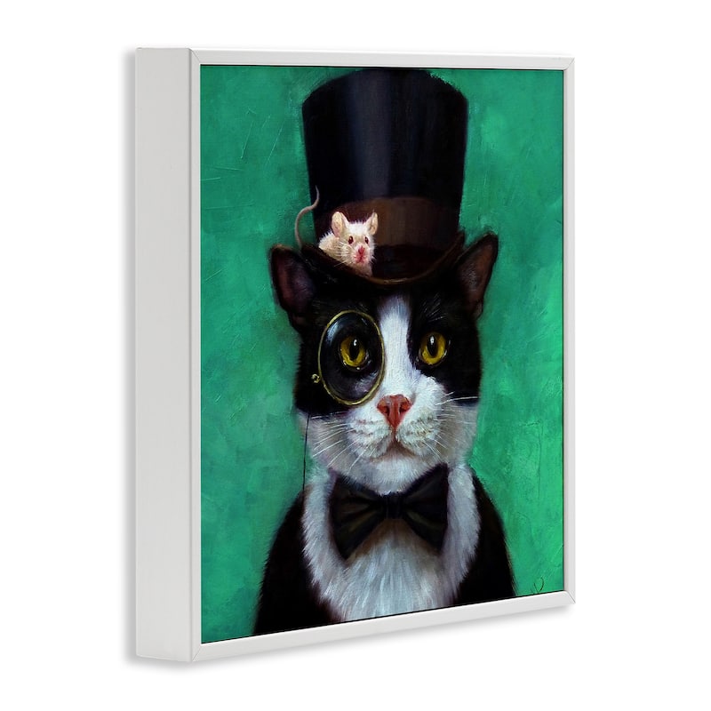 Stupell Good Sir Top Hat Cat w. Mouse and A Monacle Framed Wall Art, 12x12, Proudly Made in USA