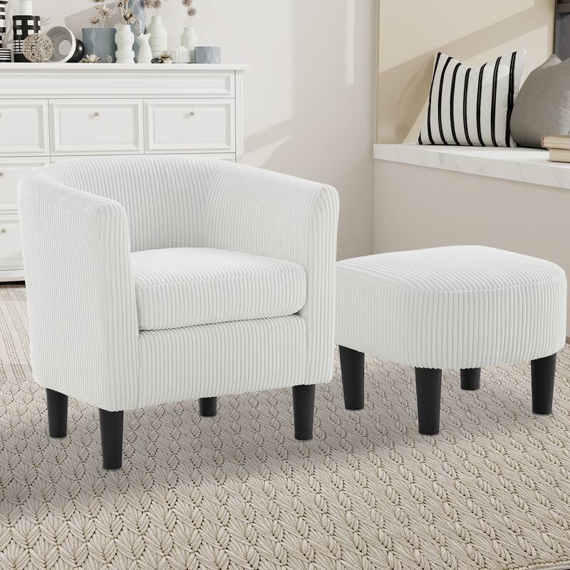 Upholstered Accent Chair,Modern Barrel Chair with Ottoman - Beige