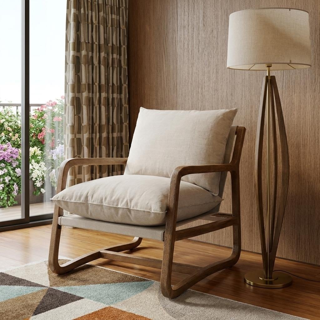 HomeRoots 30" Beige And Natural Linen Arm Chair - 30.00 in. x 36.50 in. x 35.50 in.