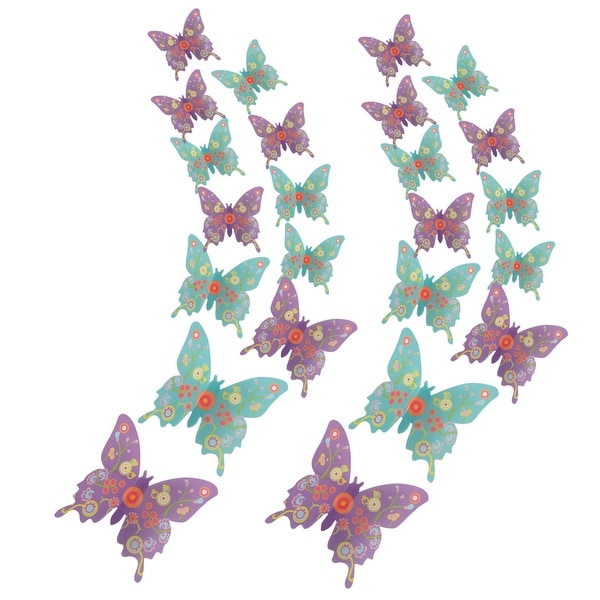 24pcs 3D Butterfly DIY Wall Sticker with Art Sticker for Room Decor Green Puple - Green, Puple