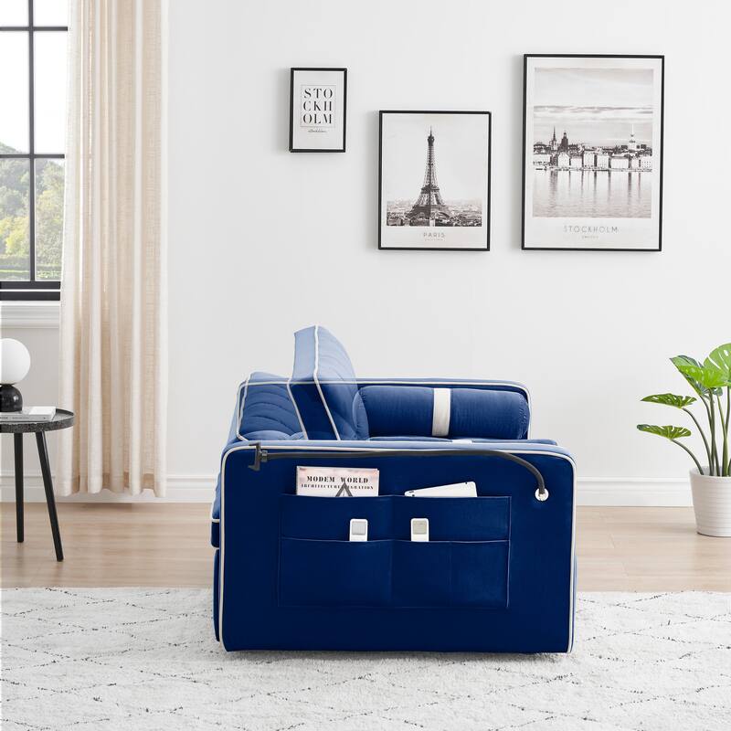 Blue Velvet 55'' Convertible Sleeper Sofa with Pull-Out Bed