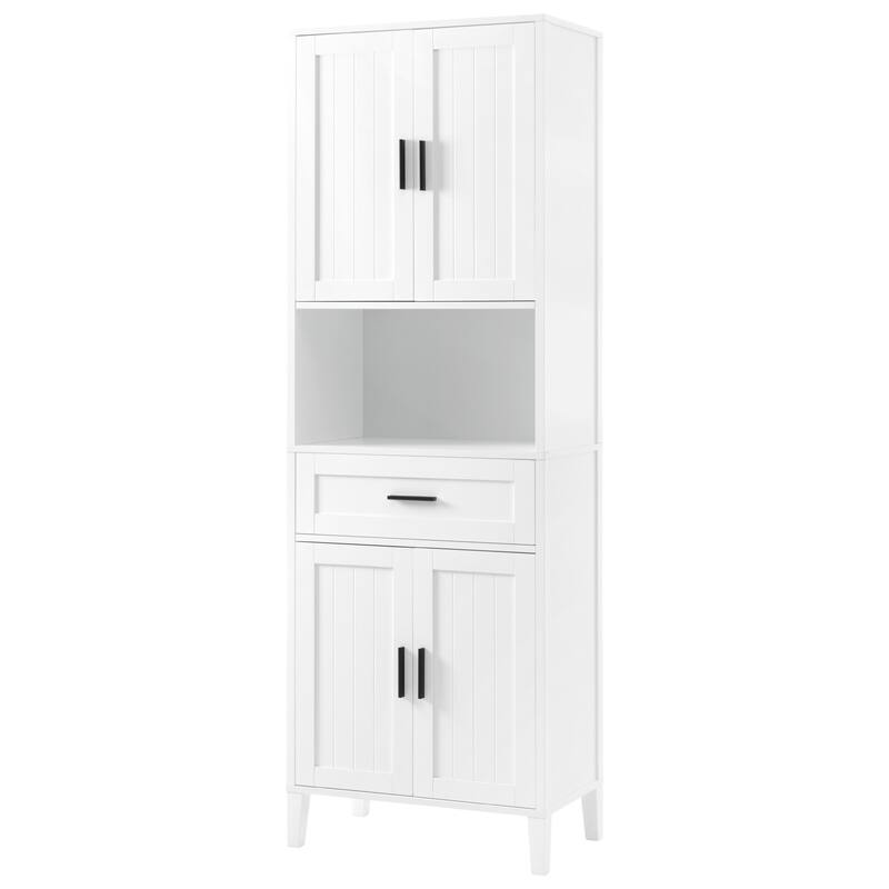 70.9" High Freestanding Tall Bathroom Cabinet with a Drawer, 2 Cabinets, 4 Soft-Close Doors, 2 Adjustable Shelves, Open Storage