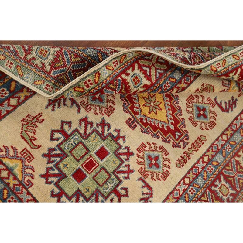 Traditional Kazak Oriental Accent Rug Hand-Knotted Wool Carpet - 3'5" x 4'10"