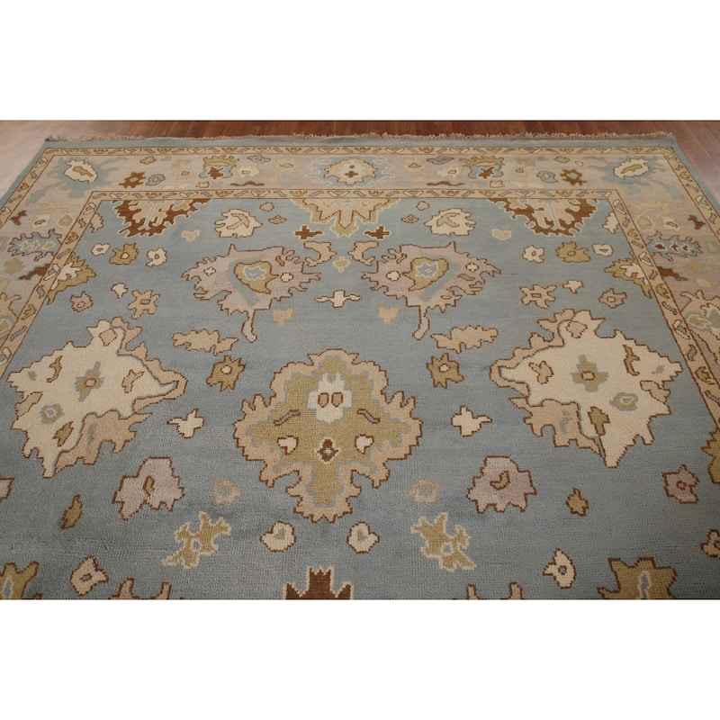 Blue Floral Oushak Oriental Area Rug Handmade Wool Carpet - 9'2"x 12'0"