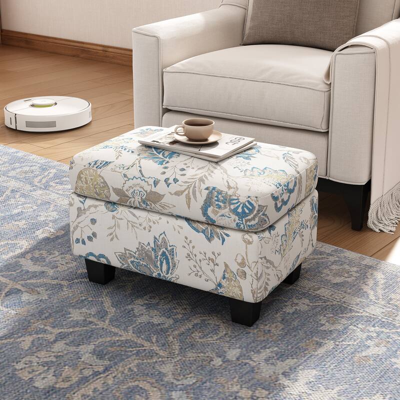 Two-Tone Beige & Blue Upholstered Ottoman - Contrast Home Accent