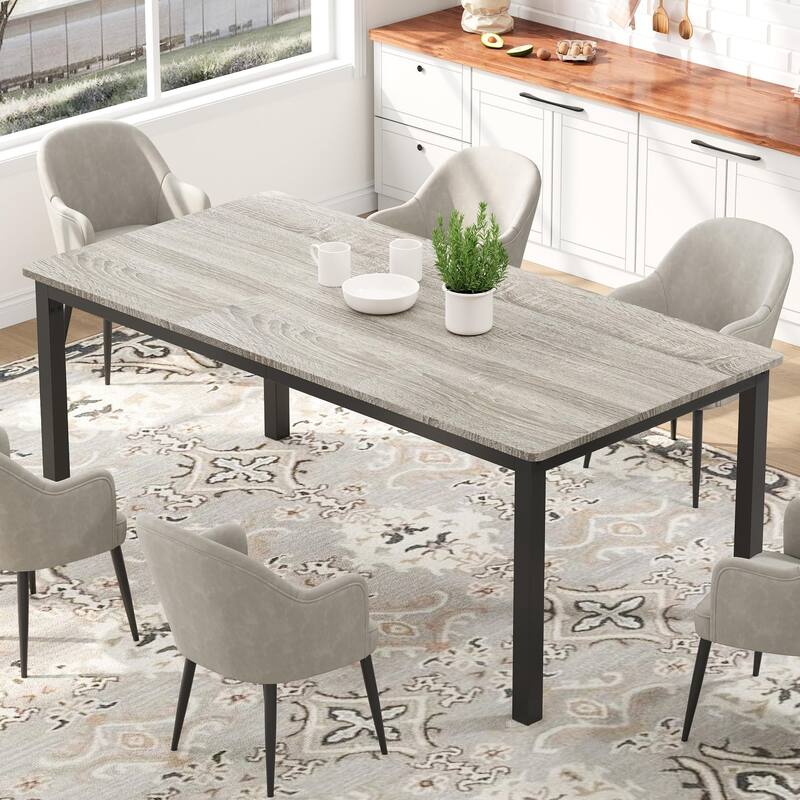 Industrial Dining Table, 71.7" Wooden Dining Table with Metal Legs